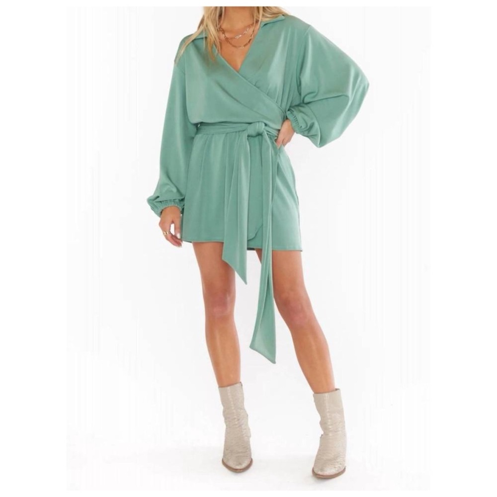 SHOW ME YOUR MUMU Chloe Collared Wrap Dress Sage | L
